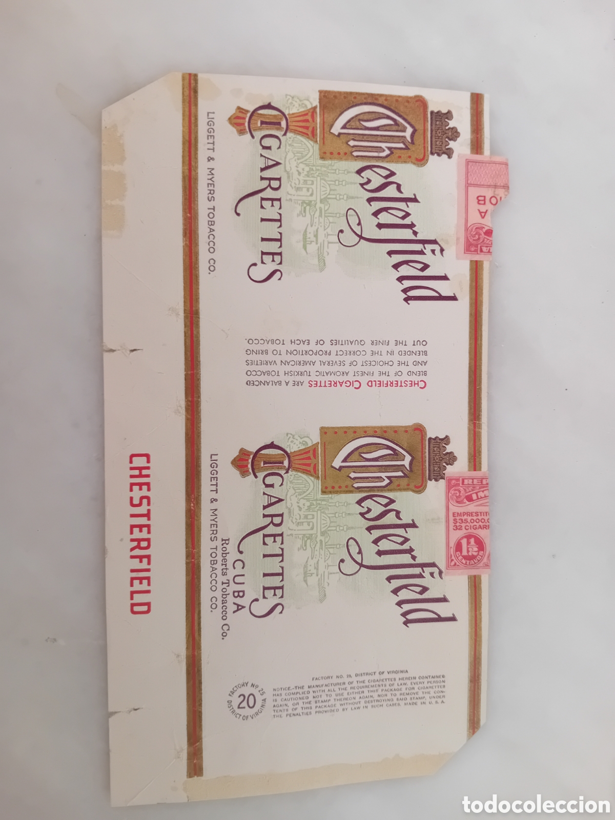 Otros Art&iacute;culos de Coleccionismo en Papel: ENVOLTORIO PAQUETE DE TABACO CHESTERFIELD CUBA RRR