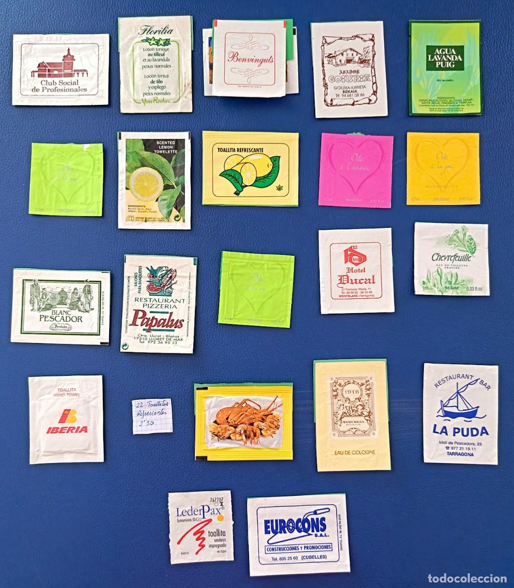 Otros Art&iacute;culos de Coleccionismo en Papel: 22 Sobres de toallitas refrescantes. Con cartulina pegada en algun sobre.
