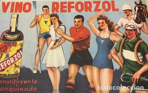 Sammelleidenschaft Andere Papierartikel: Antigua tarjeta postal propaganda botella vino Reforzol Resconstituyente Naranquinado a&ntilde;os 30-40