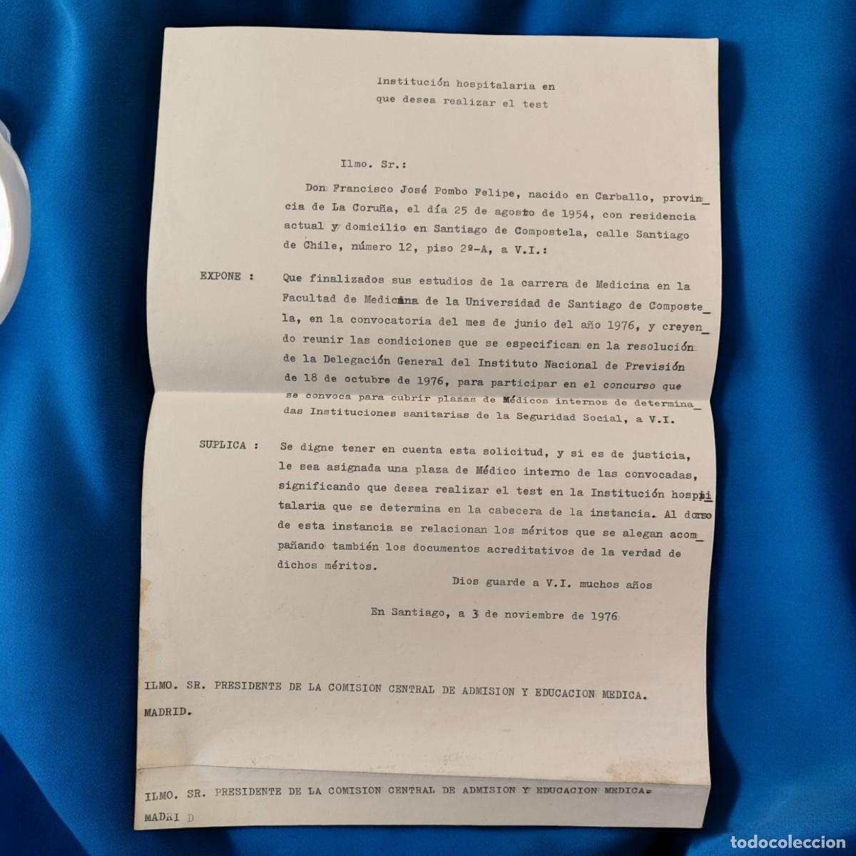 Otros Art&iacute;culos de Coleccionismo en Papel: A&ntilde;o 1976 - Solicitud de Plaza de M&eacute;dico