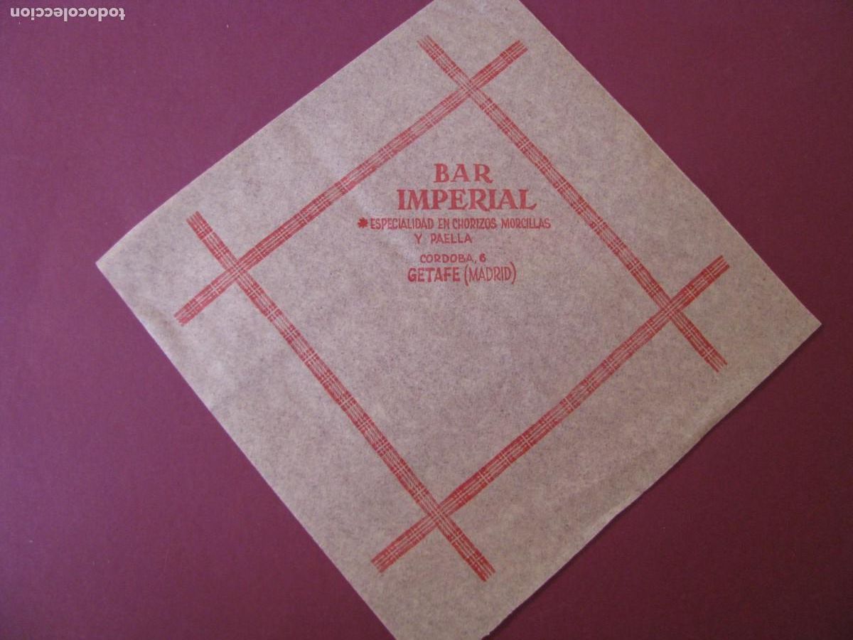 Otros Art&iacute;culos de Coleccionismo en Papel: ANTIGUA SERVILLETA DE PAPEL. BAR IMPERIAL. GETAFE