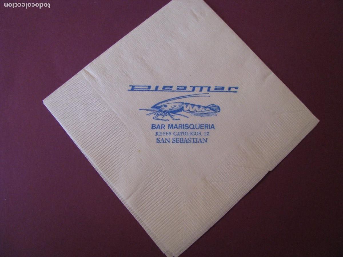 Otros Art&iacute;culos de Coleccionismo en Papel: ANTIGUA SERVILLETA DE PAPEL. BAR MARISQUERIA PLEAMAR. SAN SEBASTIAN