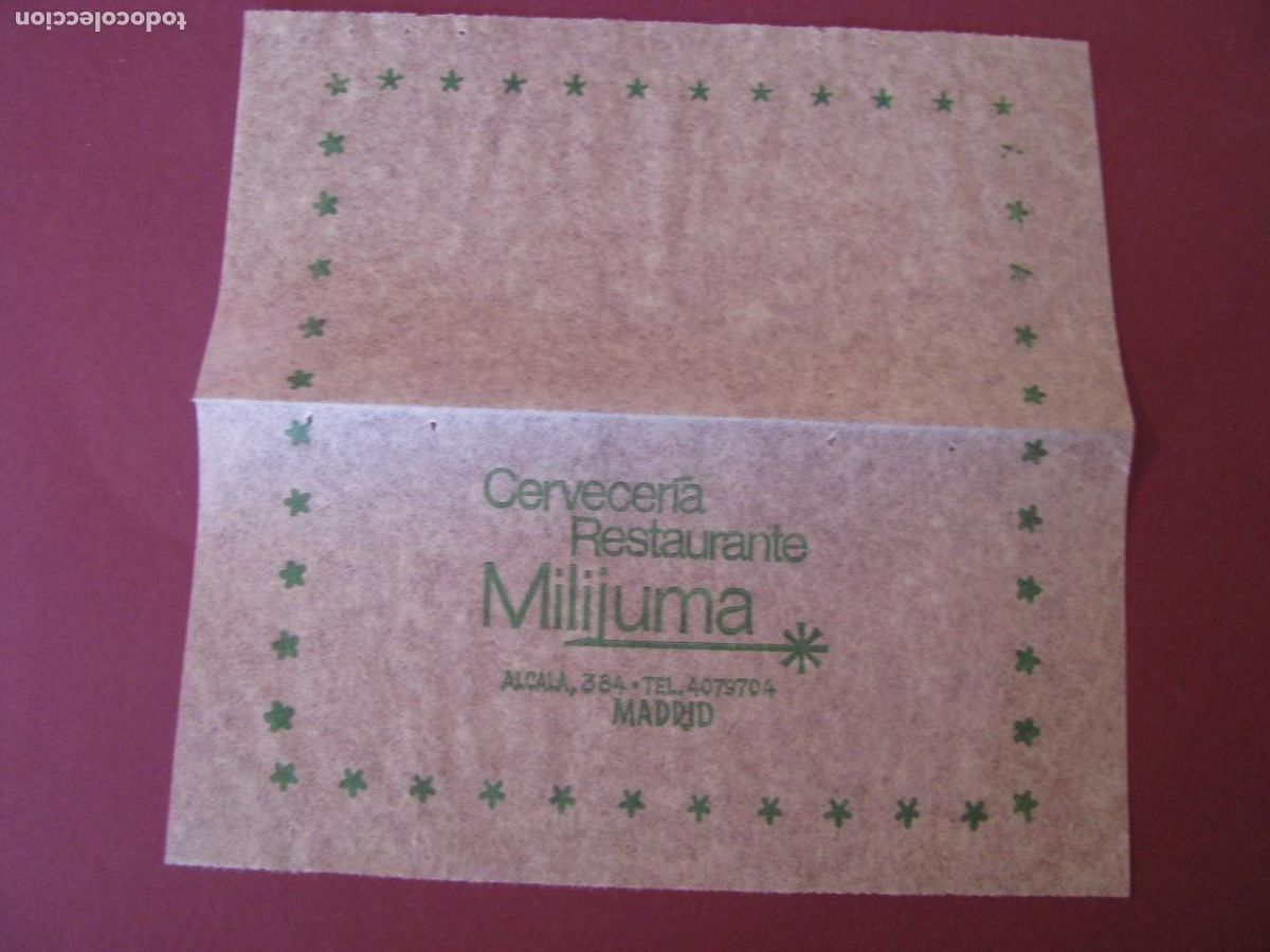 Otros Art&iacute;culos de Coleccionismo en Papel: ANTIGUA SERVILLETA DE PAPEL. CERVECERIA RESTAURANTE MILIJUMA. MADRID