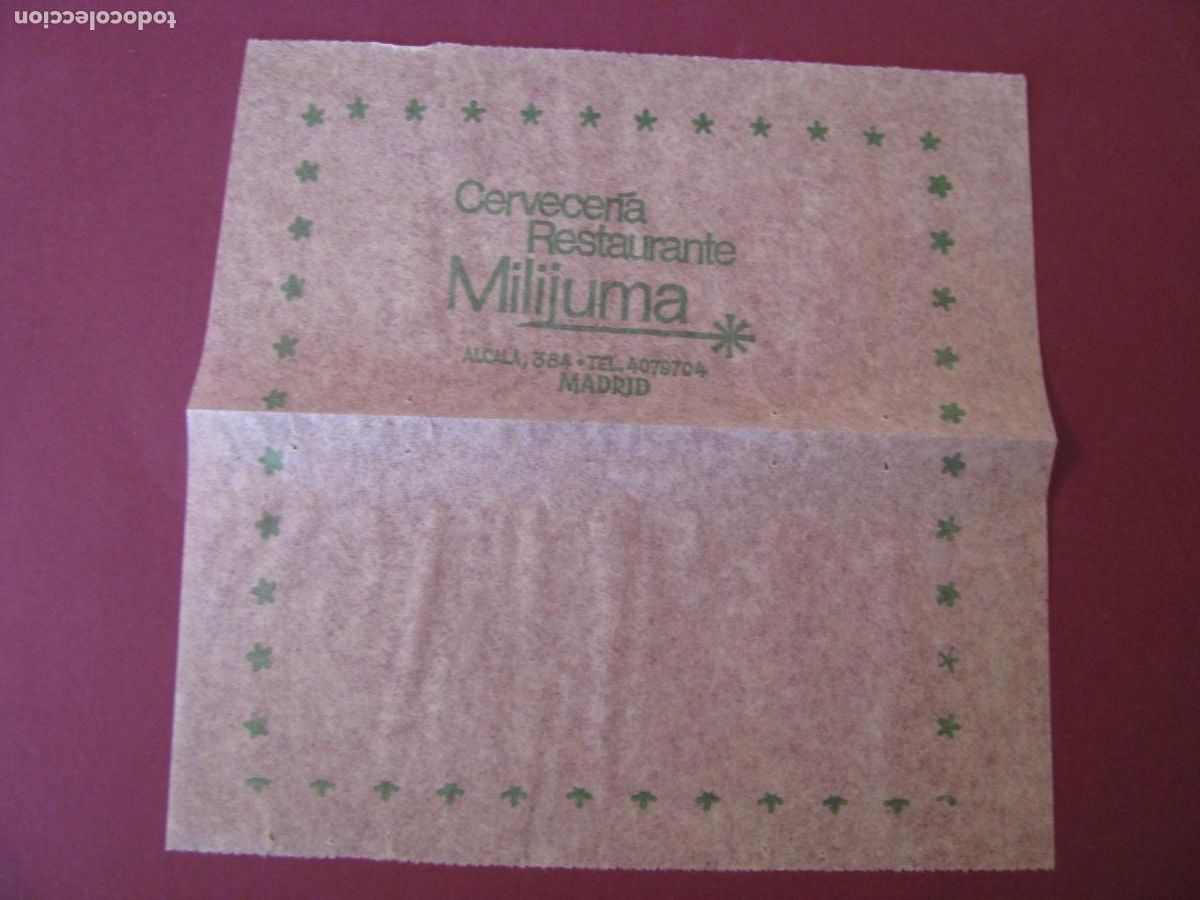 Otros Art&iacute;culos de Coleccionismo en Papel: ANTIGUA SERVILLETA DE PAPEL. CERVECERIA RESTAURANTE MILIJUMA. MADRID