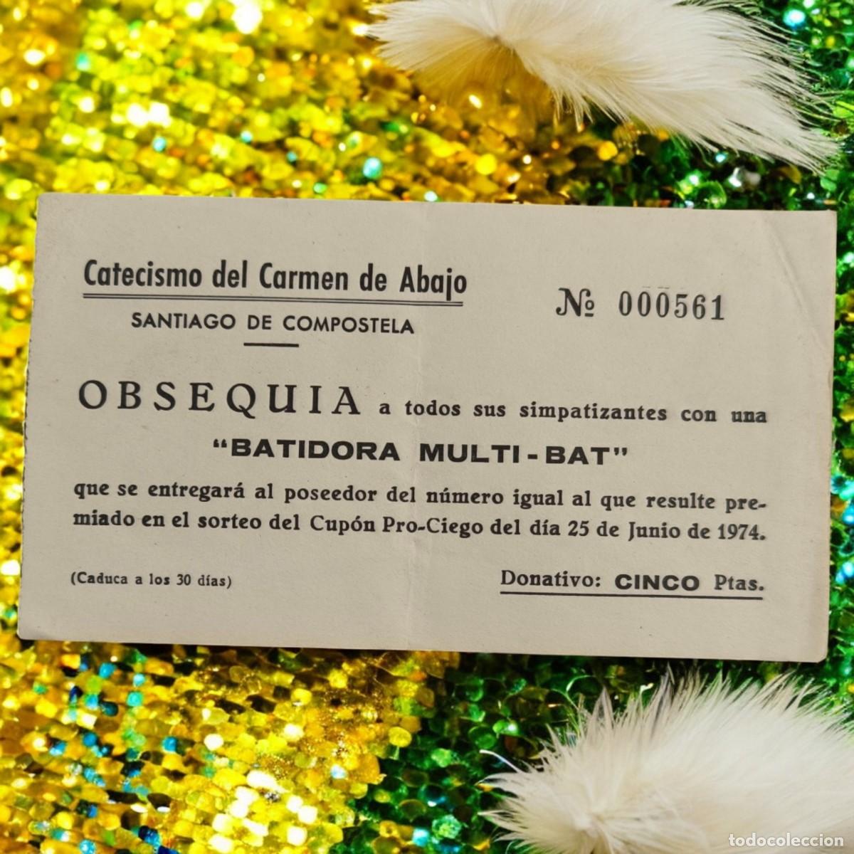 Otros Art&iacute;culos de Coleccionismo en Papel: ️ Antigua Papeleta De Rifa 1974 &ndash; Catecismo Del Carmen De Abajo, Santiago De Compostela