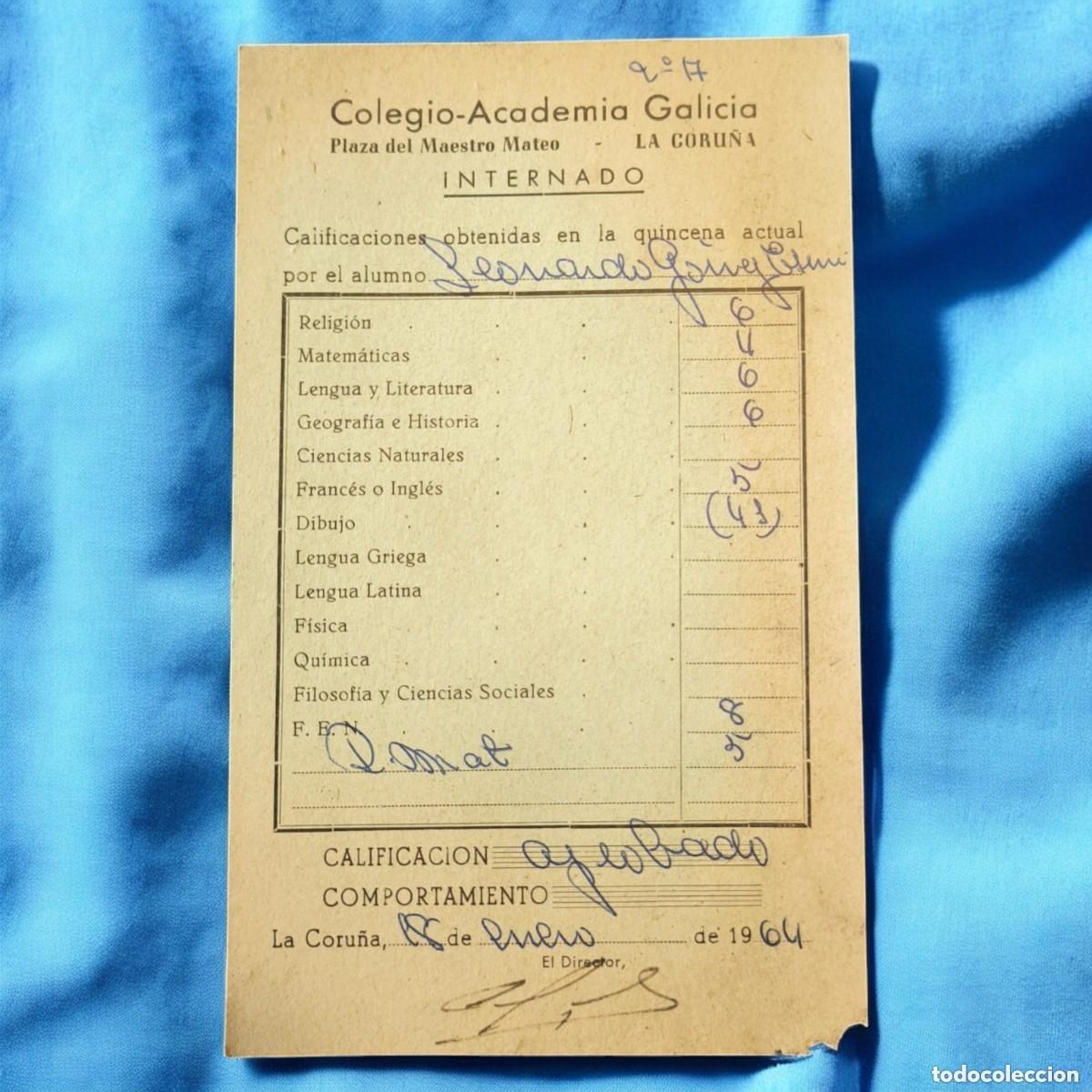 Otros Art&iacute;culos de Coleccionismo en Papel: Bolet&iacute;n Escolar 1964 Colegio-Academia Galicia &ndash; Internado La Coru&ntilde;a &ndash; Pieza Original