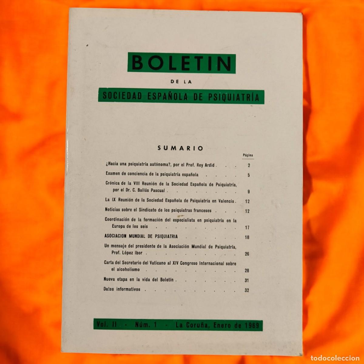 Otros Art&iacute;culos de Coleccionismo en Papel: Bolet&iacute;n de la Sociedad Espa&ntilde;ola de Psiquiatr&iacute;a &ndash; Vol. II, N&ordm; 1 &ndash; La Coru&ntilde;a, Enero de 1969