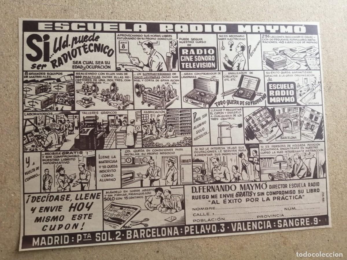 Otros Art&iacute;culos de Coleccionismo en Papel: ANUNCIO. ESCUELA RADIO MAYMO (BARCELONA - MADRID - VALENCIA)