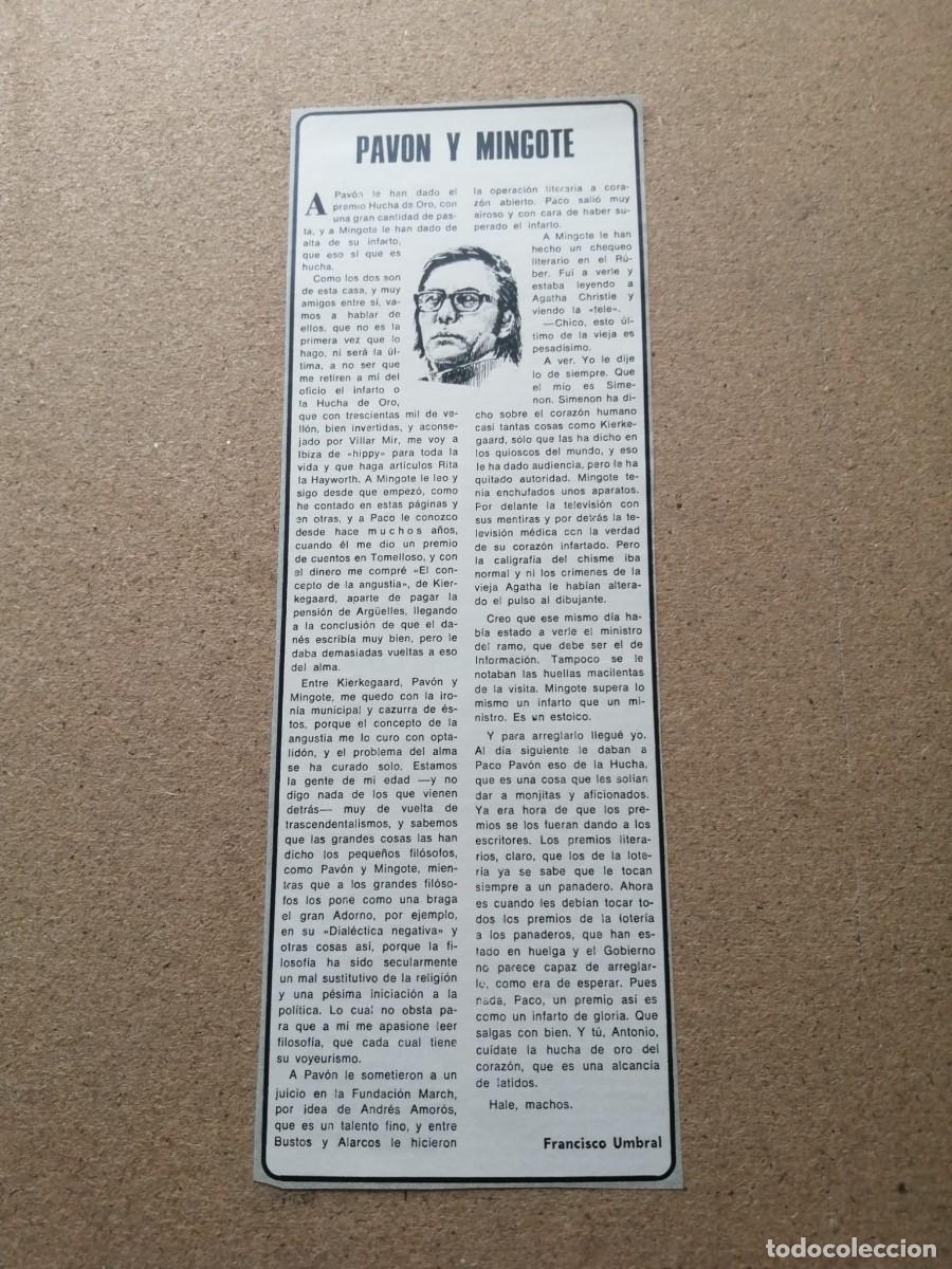 Otros Art&iacute;culos de Coleccionismo en Papel: ARTICULO FRANCISCO UMBRAL. PAVON Y MINGOTE