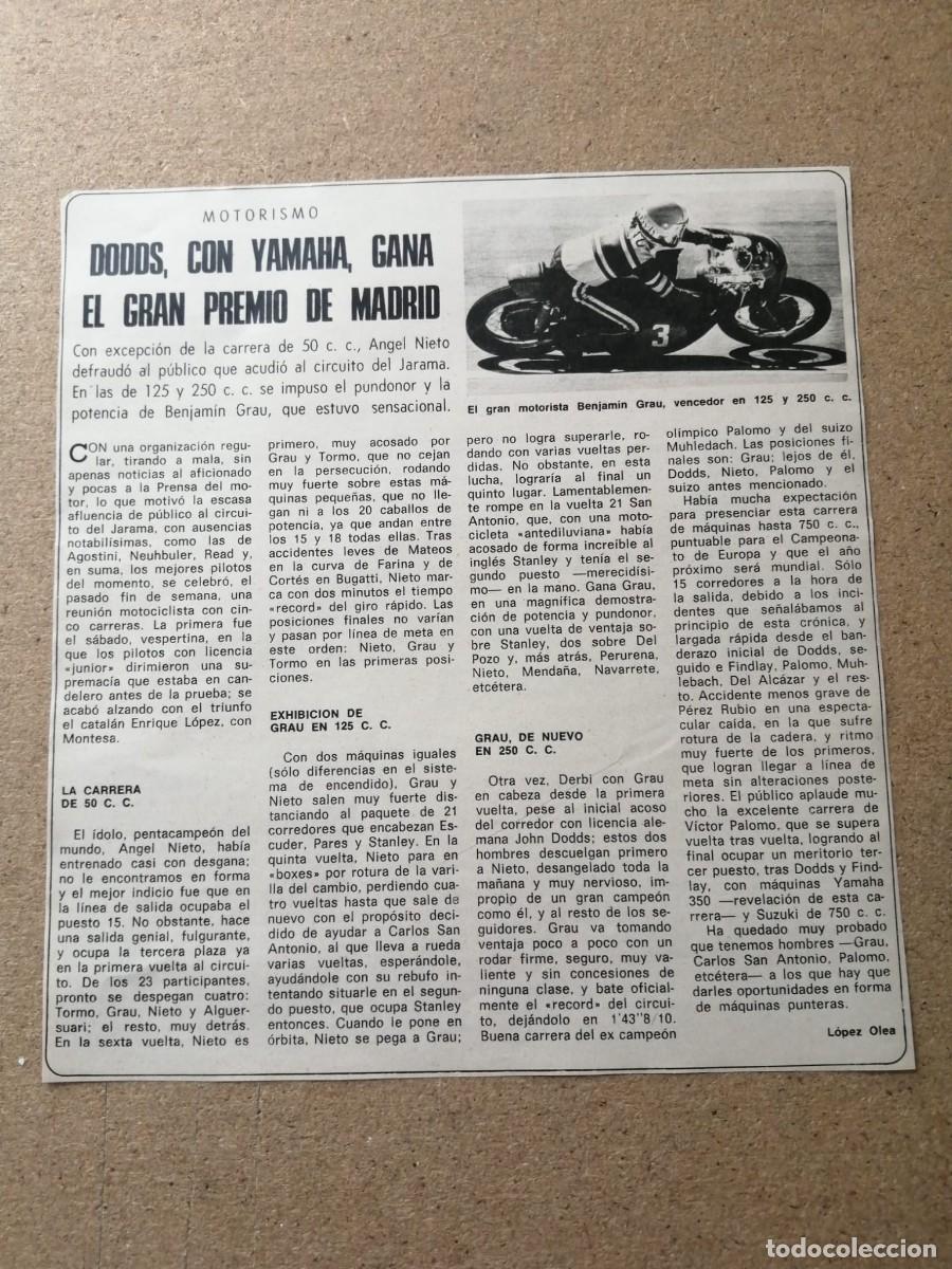 Otros Art&iacute;culos de Coleccionismo en Papel: REPORTAJE. MOTORISMO. DODDS CON YAMAHA, GANA EL GRAN PREMIO DE MADRID