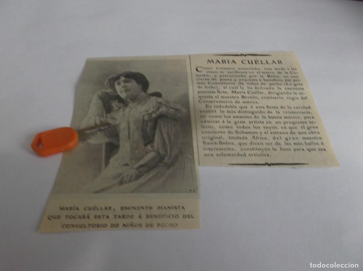 Otros Art&iacute;culos de Coleccionismo en Papel: RECORTE A&Ntilde;O 1905(MADRID)TEATRO LA COMEDIA,ACT&Uacute;A LA PIANISTA MAR&Iacute;A CU&Eacute;LLAR &Aacute; BENEFICIO NI&Ntilde;OS D LECHE