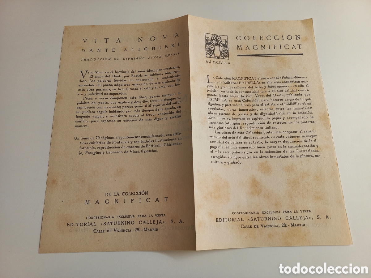 Otros Art&iacute;culos de Coleccionismo en Papel: Publicidad Saturnino Calleja Colecci&oacute;n Magnificat. Diptico. Bibliofilia.