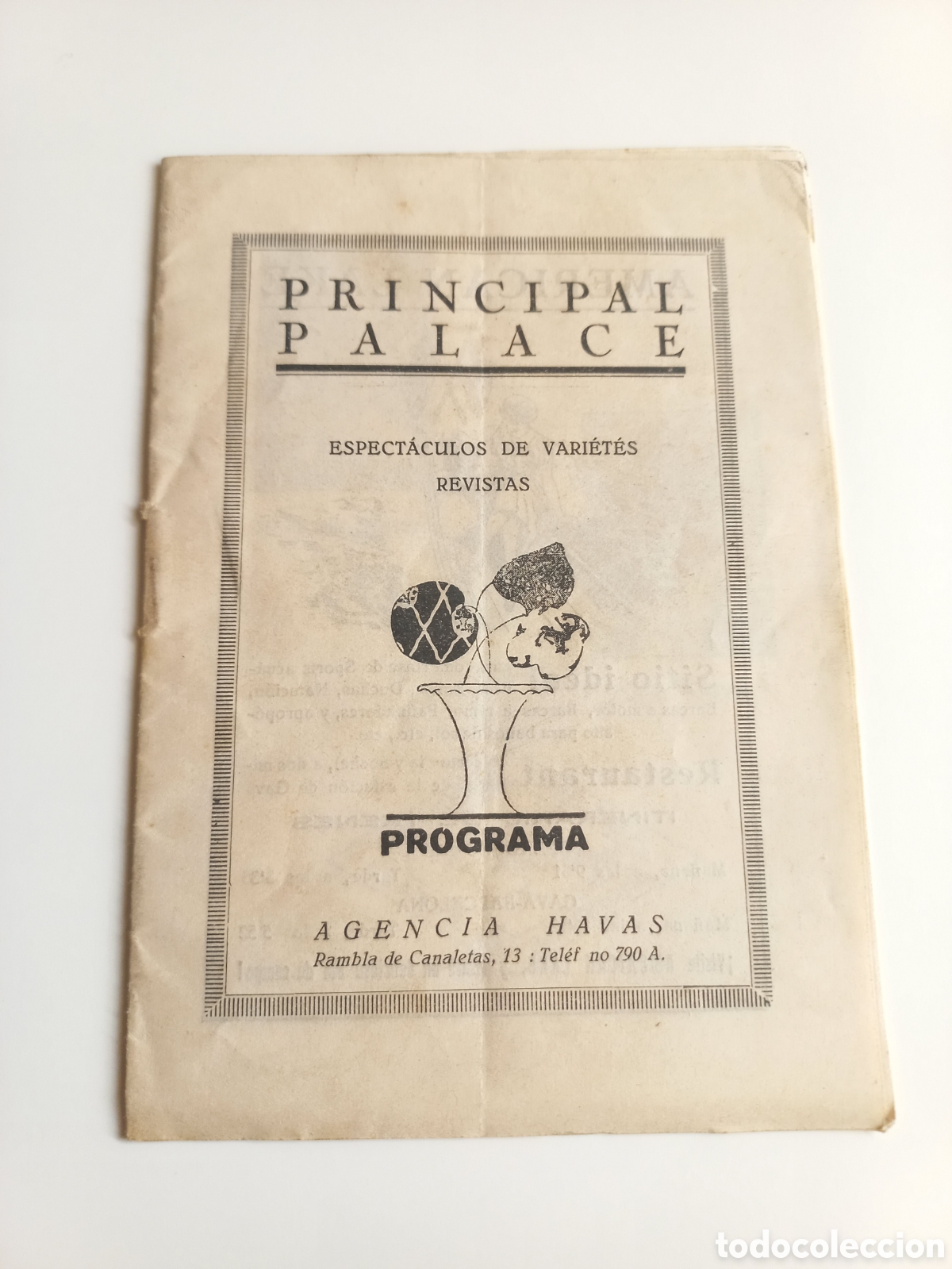 Otros Art&iacute;culos de Coleccionismo en Papel: Programa Principal Palace. Espect&aacute;culos de Variette. Agencia Havas. 1921.