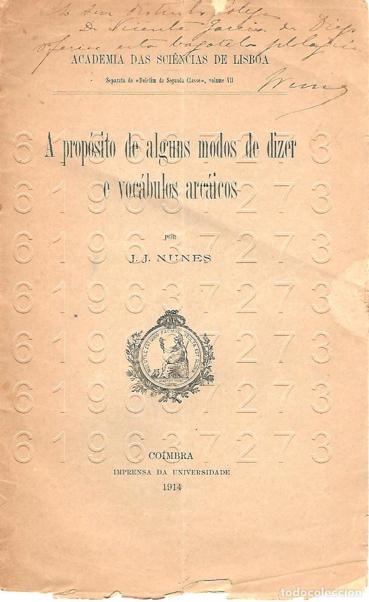 Otros Art&iacute;culos de Coleccionismo en Papel: JJ NUNES A PROPOSITO DE ALGUNS MODOS DE DIZER E VOCABULOS ARCAICOS OPUSCULO CM6