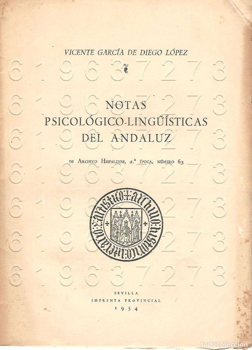 Otros Art&iacute;culos de Coleccionismo en Papel: DEL ANDALUZ NOTAS PSICOLOGICO LINGUISTICAS VICENTE GARCIA DE DIEGO OPUSCULO CM6