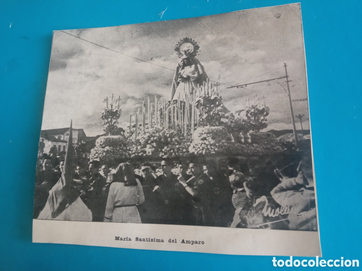 Otros Art&iacute;culos de Coleccionismo en Papel: Antiguo recorte pegado a cartulina, Semana Santa de M&aacute;laga, Maria Sant&iacute;sima del Amparo, 13,5x11,7cm