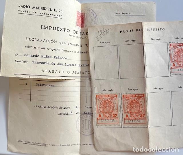 Otros Art&iacute;culos de Coleccionismo en Papel: RADIO MADRID S.E.R. IMPUESTO DE RADIOAUDICION, MADRID 1947-48