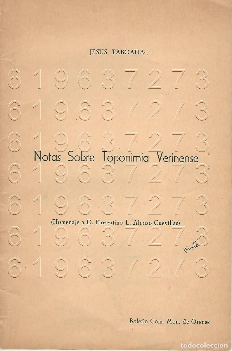 Altri oggetti di carta: VERIN NOTAS SOBRE TOPONIMIA VERINENSE JESUS TABOADA OPUSCULO U99