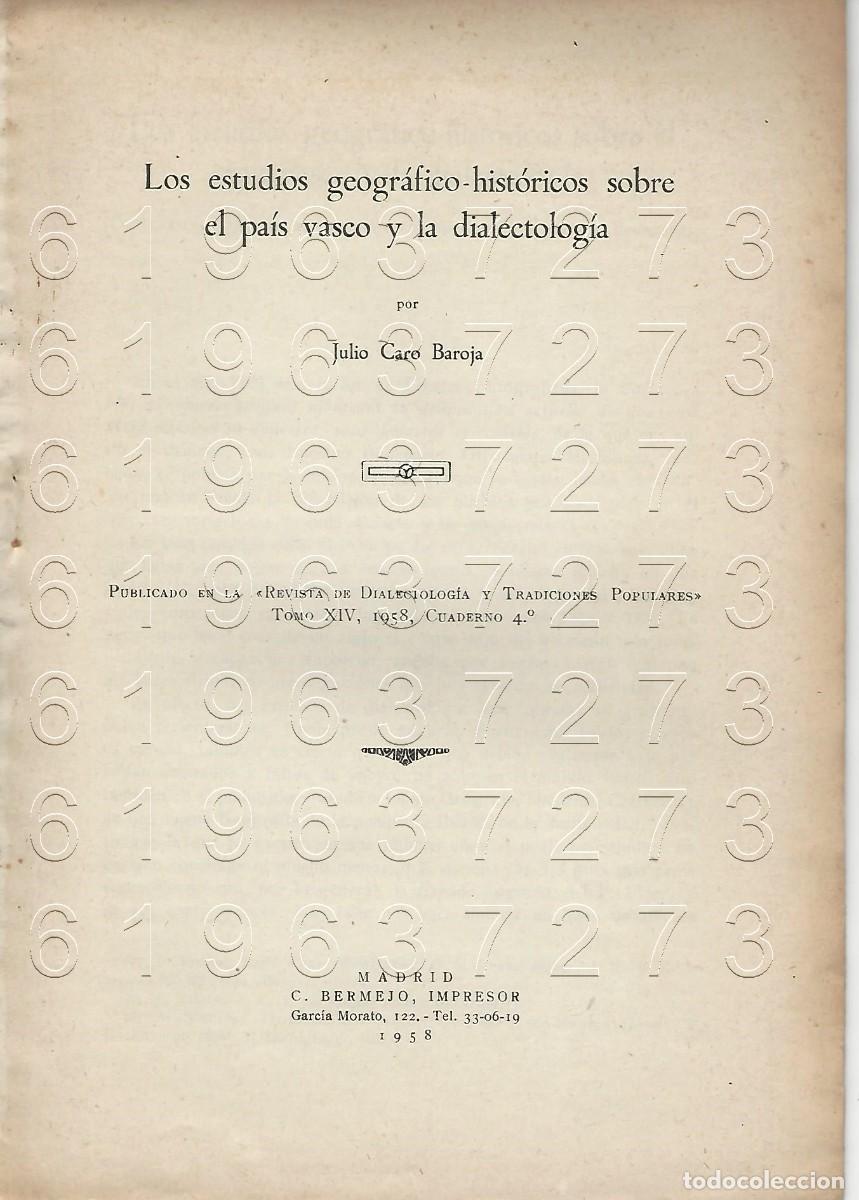 Otros Art&iacute;culos de Coleccionismo en Papel: EL PAIS VASCO Y LA DIALECTOLOGIA ESTUDIOS GEOGRAFICO HISTORICOS JULIO CARO BAROJA OPUSCULO U91