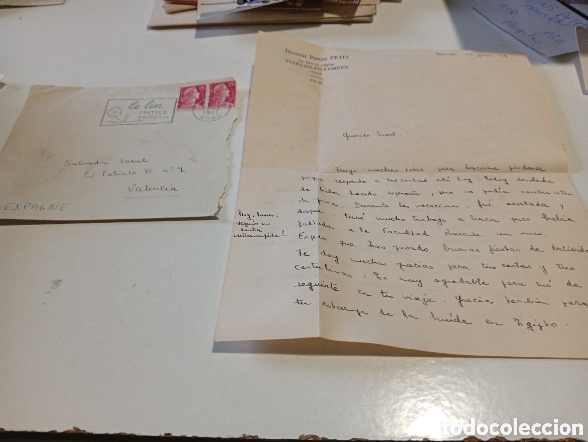 Otros Art&iacute;culos de Coleccionismo en Papel: Sobre con carta de Docteur Pierre Petit 1957