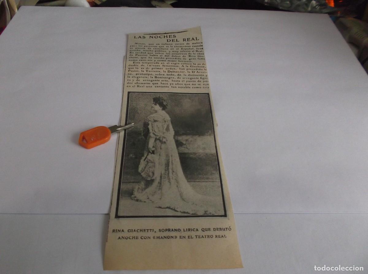 Otros Art&iacute;culos de Coleccionismo en Papel: RECORTE A&Ntilde;O 1906(MADRID) RINA GIACHETTI,SOPRANO L&Iacute;RICA DEBUT&Oacute; CON MANON EN TEATRO REAL
