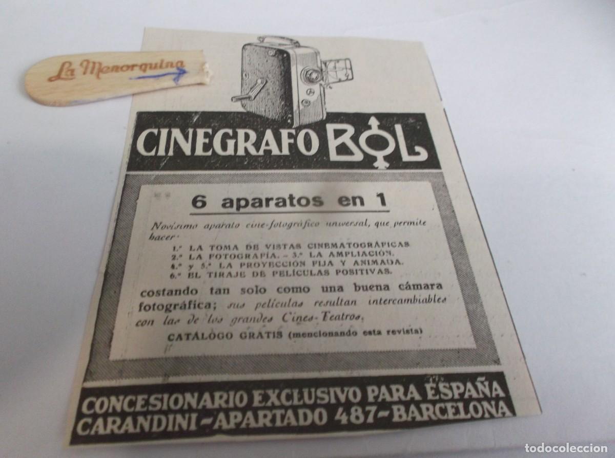 Otros Art&iacute;culos de Coleccionismo en Papel: RECORTE PUBLI.A&Ntilde;O 1925.- CIN&Eacute;GRAFO BOL - 6 APARATOS EN 1 - CARANDINI-BARCELONA