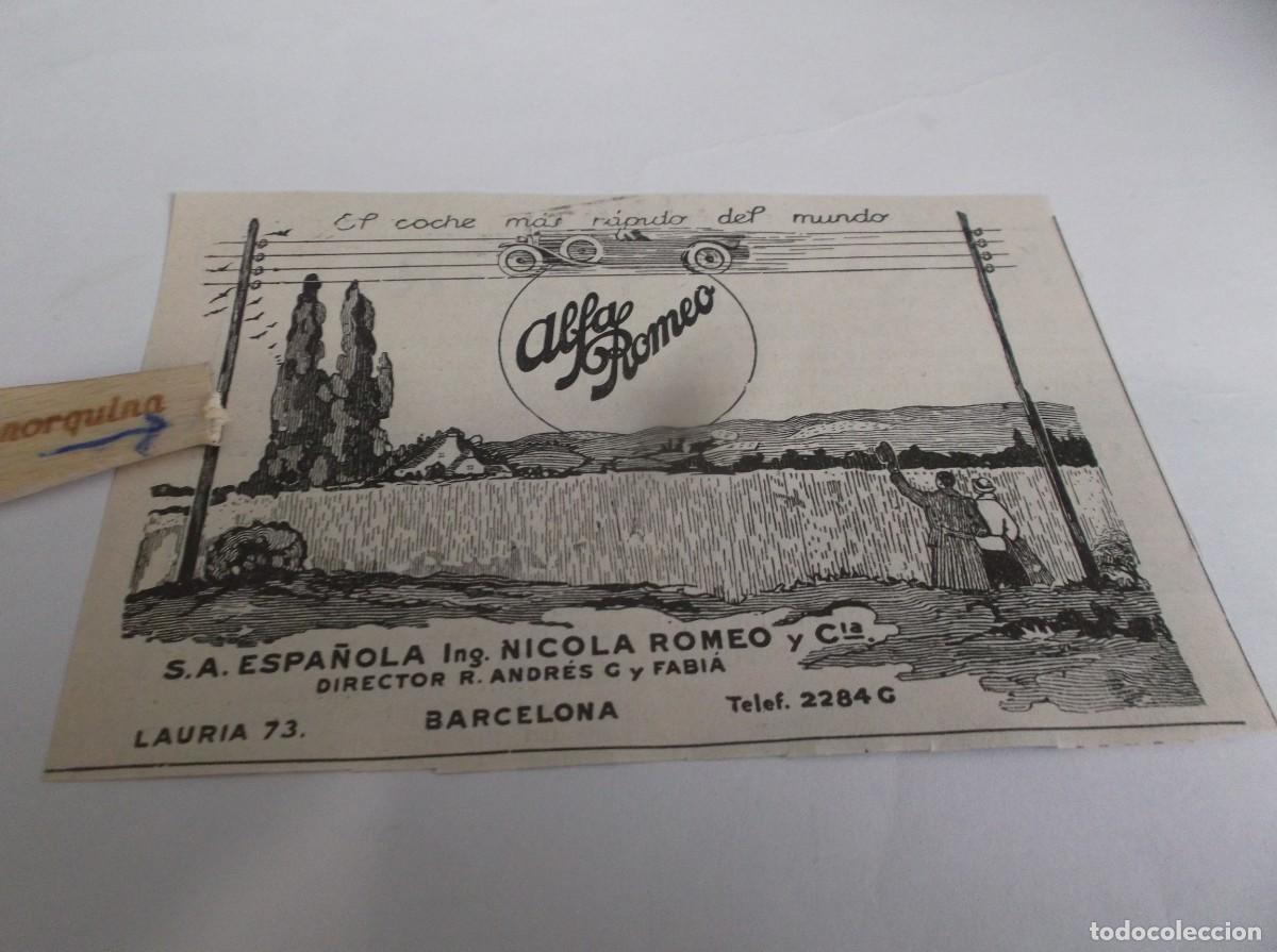 Otros Art&iacute;culos de Coleccionismo en Papel: RECORTE PUBLI.A&Ntilde;O 1925.-EL COCHE M&Aacute;S R&Aacute;PIDO DEL MUNDO - ALFA ROMEO -NICOLA ROMEO Y C&ordf;-BARCELONA