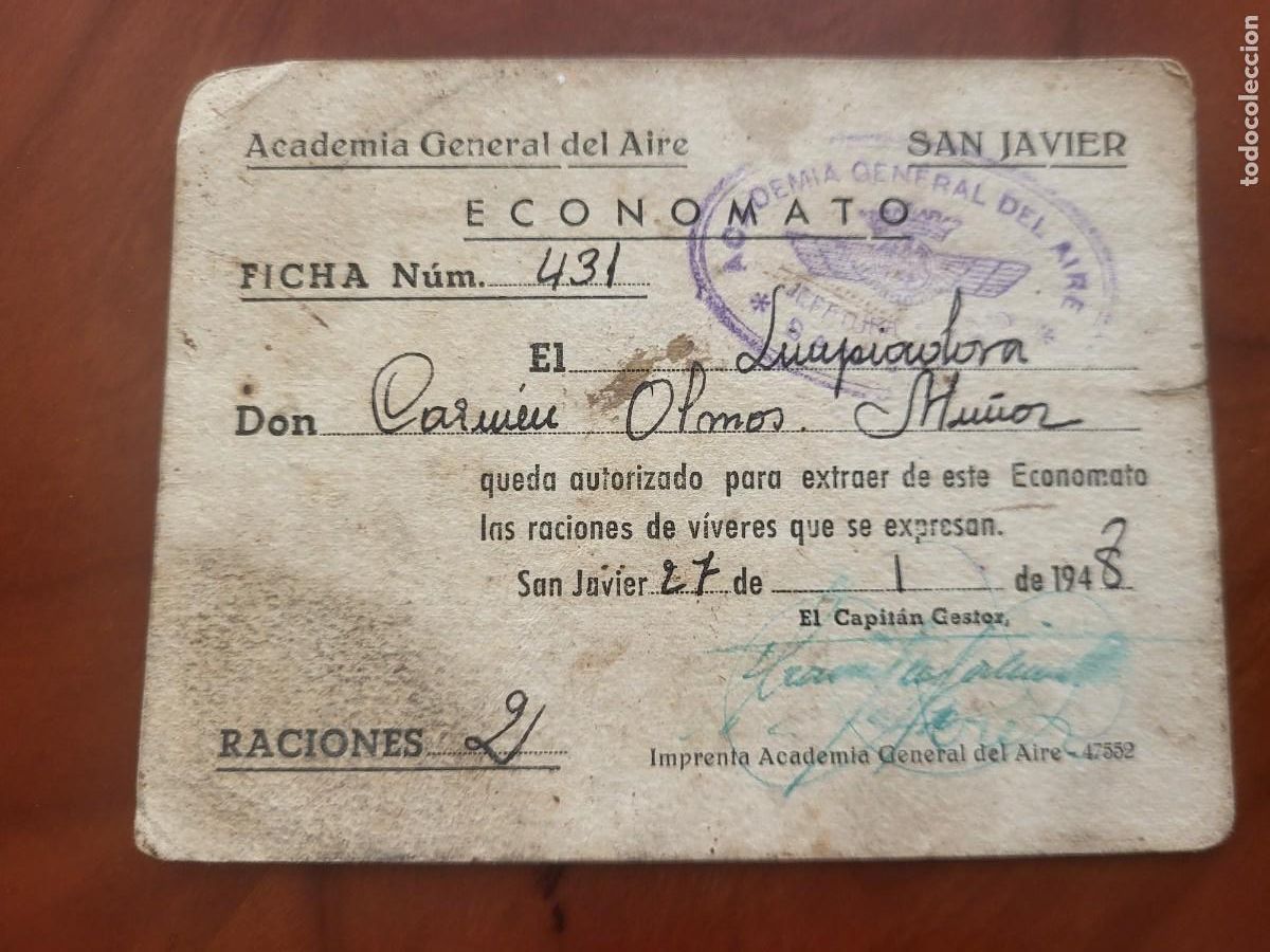Otros Art&iacute;culos de Coleccionismo en Papel: ACADEMIA GENERAL DEL AIRE MILITAR AVIACION ECONOMATO SAN JAVIER MAR MENOR MURCIA