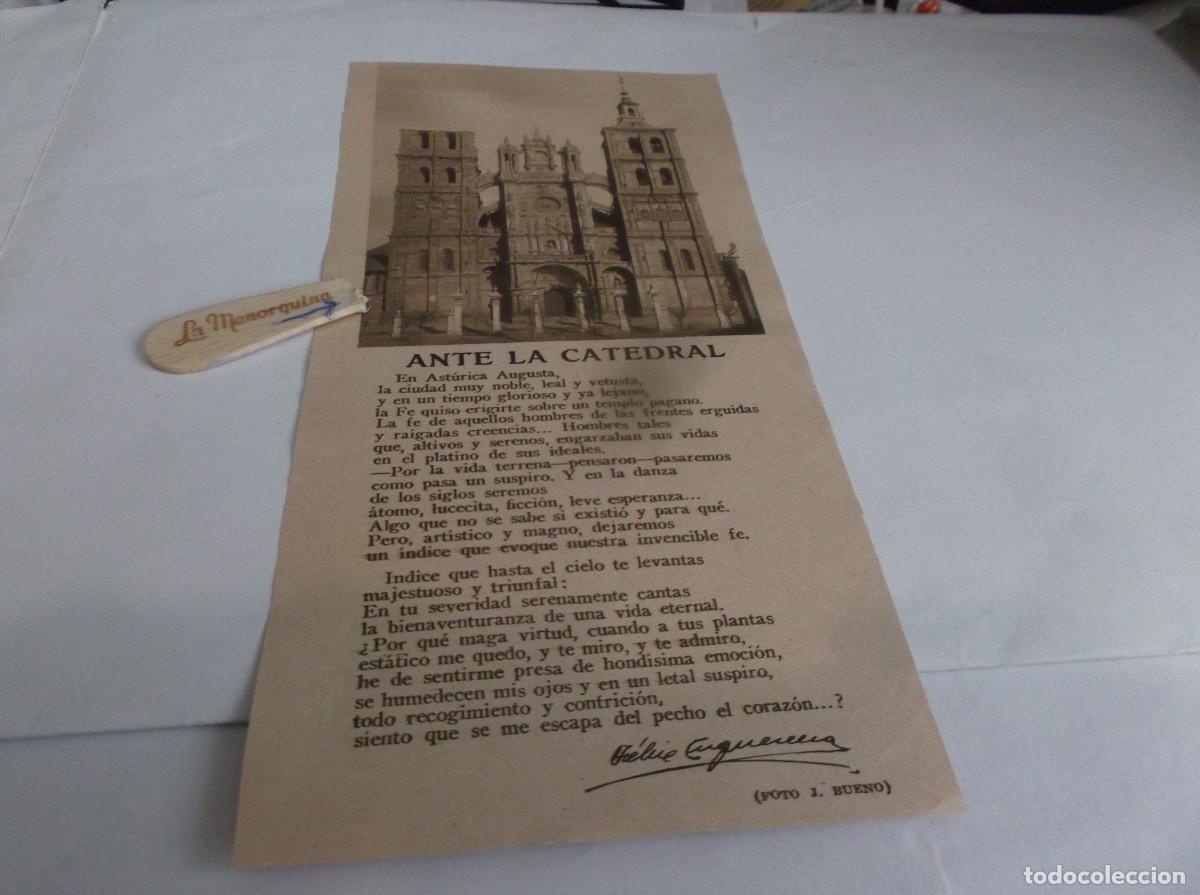 Otros Art&iacute;culos de Coleccionismo en Papel: RECORTE A&Ntilde;O 1926.- ASTOGA(LE&Oacute;N)ANTE LA CATEDRAL, POES&Iacute;A EN AST&Uacute;RICA AUGUSTA (FOTO J.BUENO)