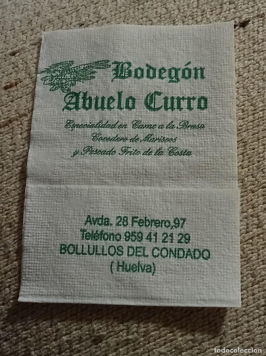 Otros Art&iacute;culos de Coleccionismo en Papel: Servilleta &rdquo;Bodeg&oacute;n Abuelo Curro&rdquo; - Bollullos del Condado (Huelva)