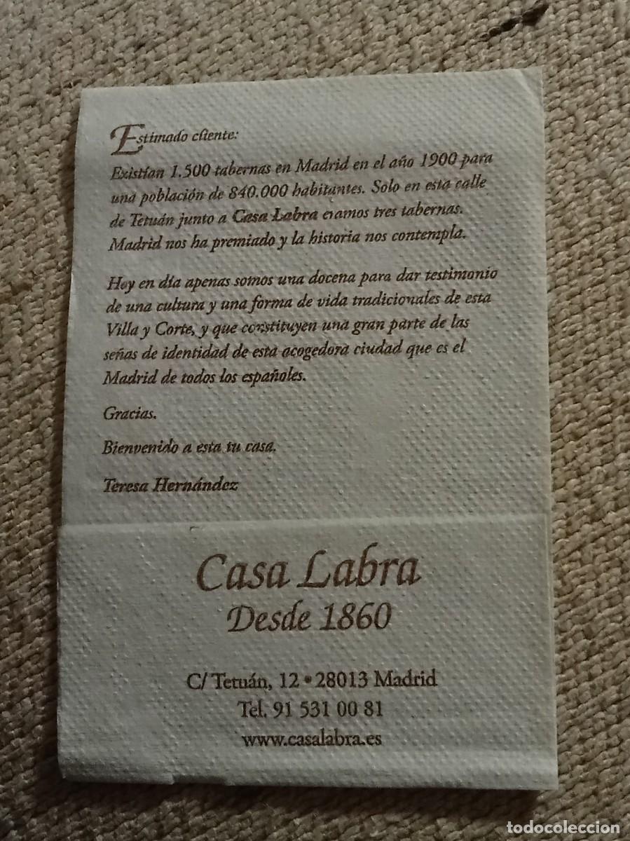 Otros Art&iacute;culos de Coleccionismo en Papel: Servilleta &rdquo;Casa Labra&rdquo; - Madrid