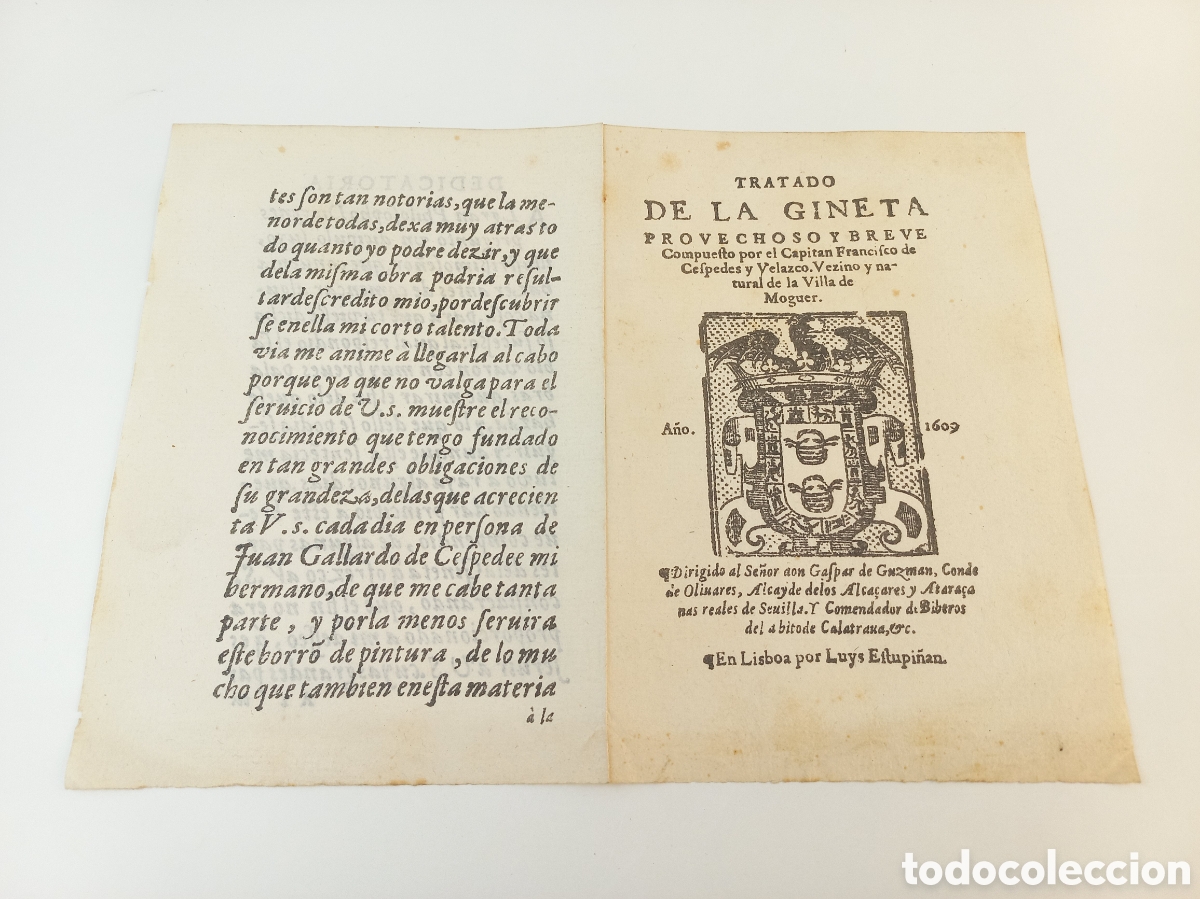 Otros Art&iacute;culos de Coleccionismo en Papel: Pliego con portada Tratado de la Gineta. Francisco C&eacute;spedes y Velazco. Luis Estupi&ntilde;an, 1609.