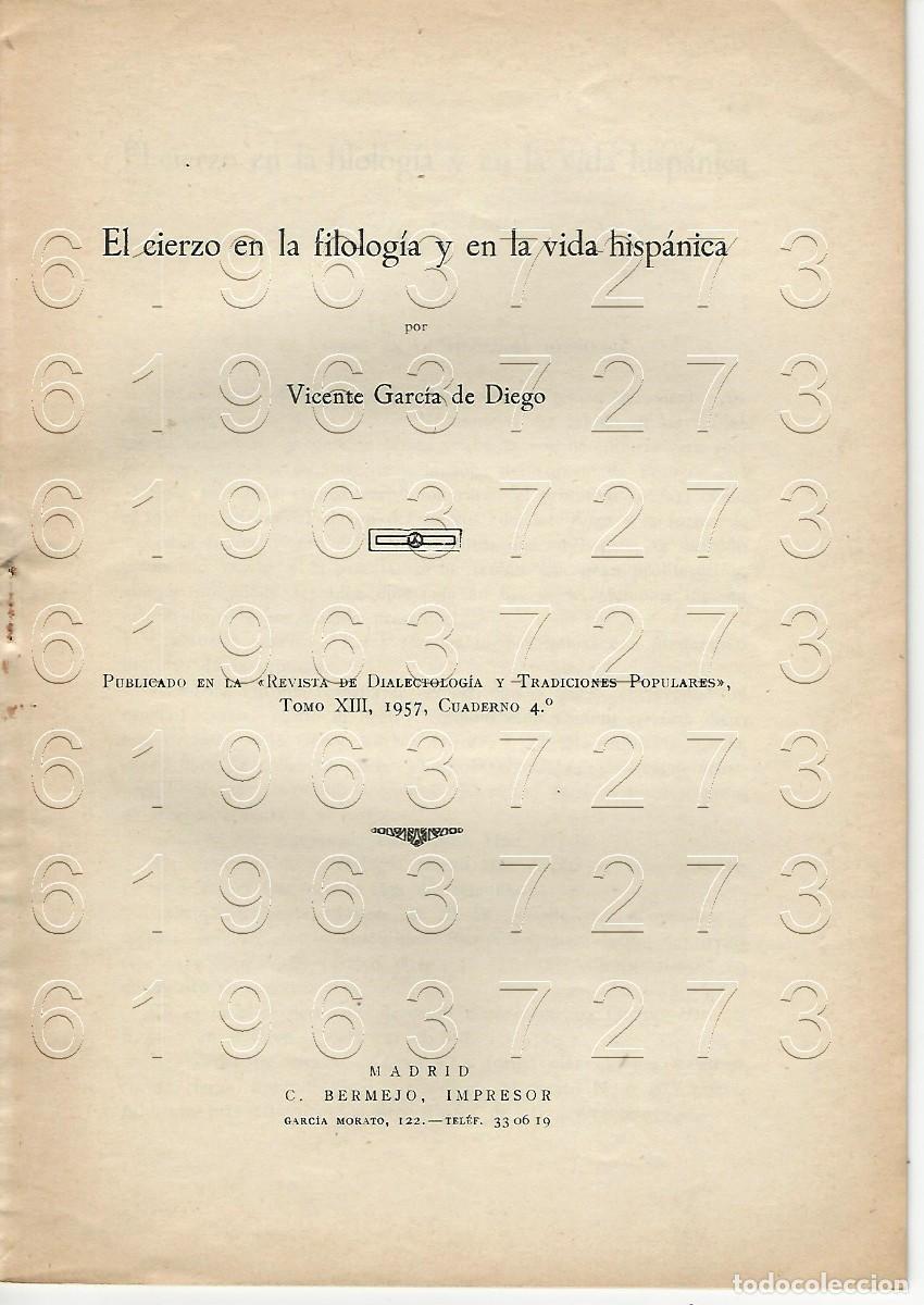 Otros Art&iacute;culos de Coleccionismo en Papel: EL CIERZO EN LA FILOLOGIA Y EN LA VIDA HISPANICA VICENTE GARCIA DE DIEGO FILOLOGIA OPUSCULO U91