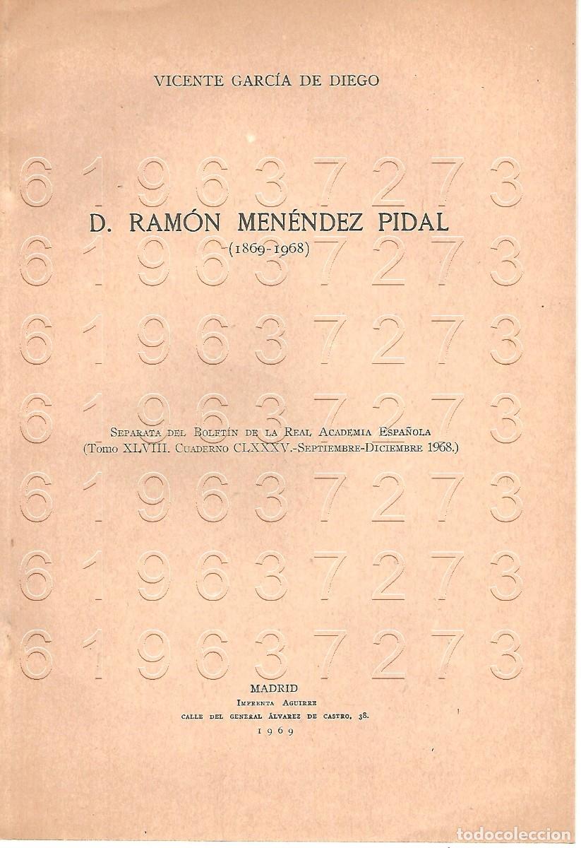 Otros Art&iacute;culos de Coleccionismo en Papel: RAMON MENENDEZ PIDAL VICENTE GARCIA DE DIEGO FILOLOGIA OPUSCULO U91