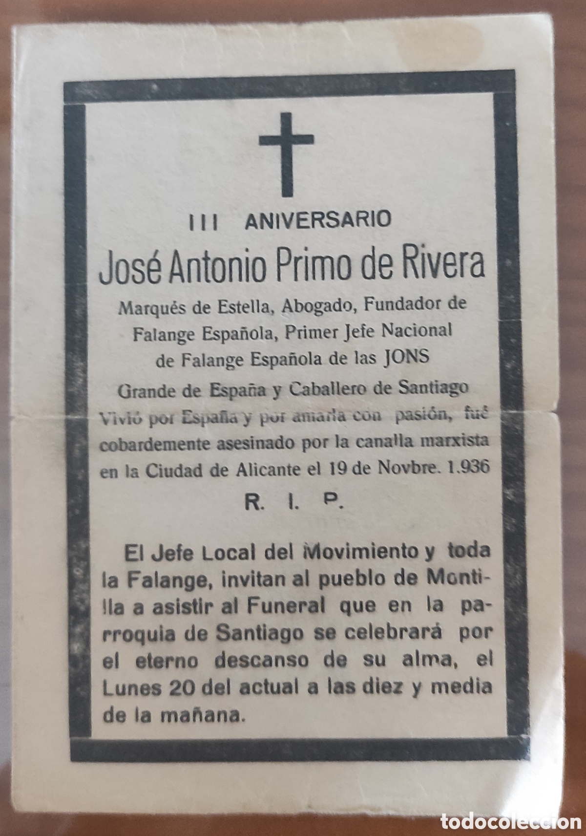 Otros Art&iacute;culos de Coleccionismo en Papel: 1939. 3 aniversario muerte de Jos&eacute; Antonio Primo de Rivera.