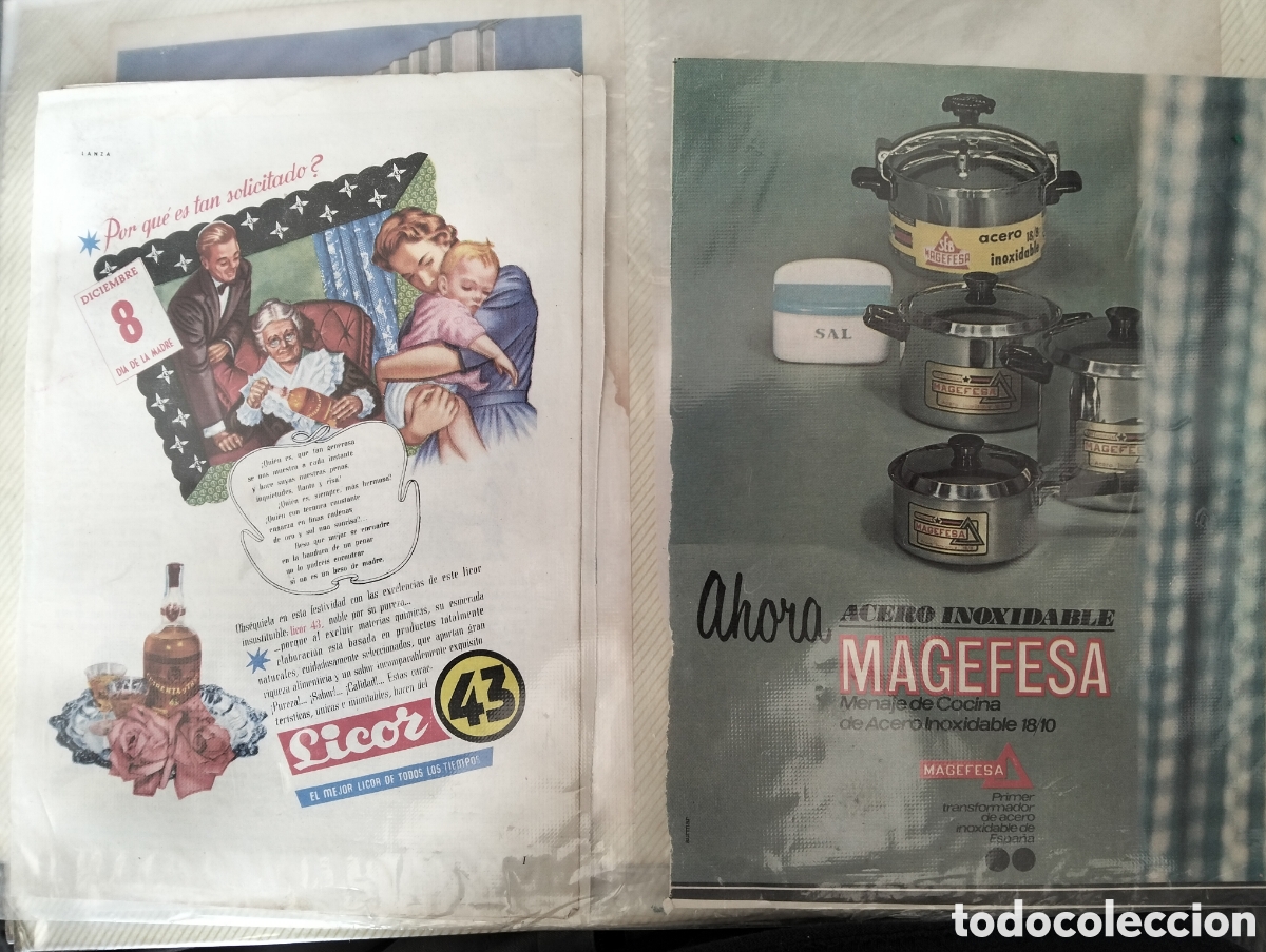 Otros Art&iacute;culos de Coleccionismo en Papel: Lote 2 folletos recortes publicidad antiguos licor 43 menage magefesa