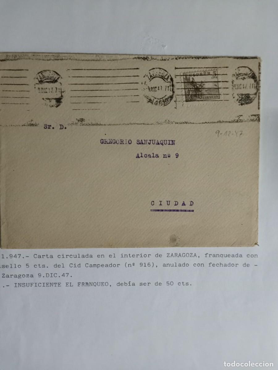 Otros Art&iacute;culos de Coleccionismo en Papel: ESPA&Ntilde;A A&Ntilde;O 1947, CARTA CIRCULADA EN EL INTERIOR DE ZARAGOZA, SEG&Uacute;N TEXTO.
