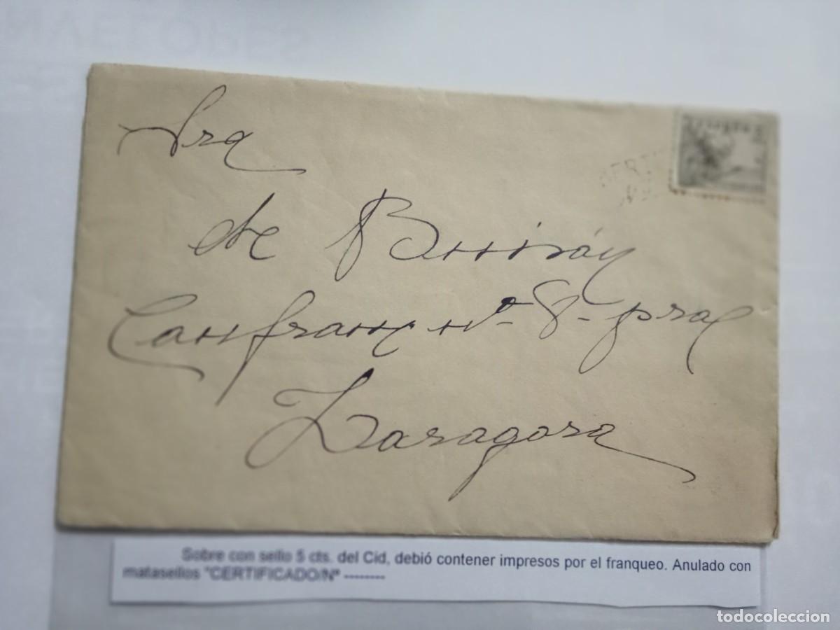 Otros Art&iacute;culos de Coleccionismo en Papel: SOBRE CON SELLO DE 5CT. DEL CID, SEG&Uacute;N TEXTO.
