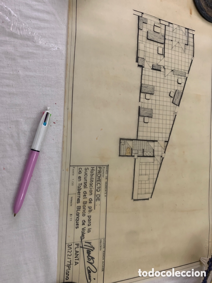 Otros Art&iacute;culos de Coleccionismo en Papel: Planos Originales arquitectura de Banco de Valencia a&ntilde;os 70