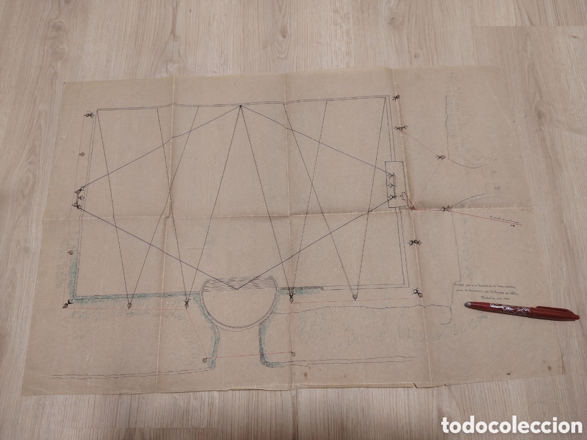 Otros Art&iacute;culos de Coleccionismo en Papel: Croquis linea el&eacute;ctrica Estanque del Retiro. 1946. Madrid