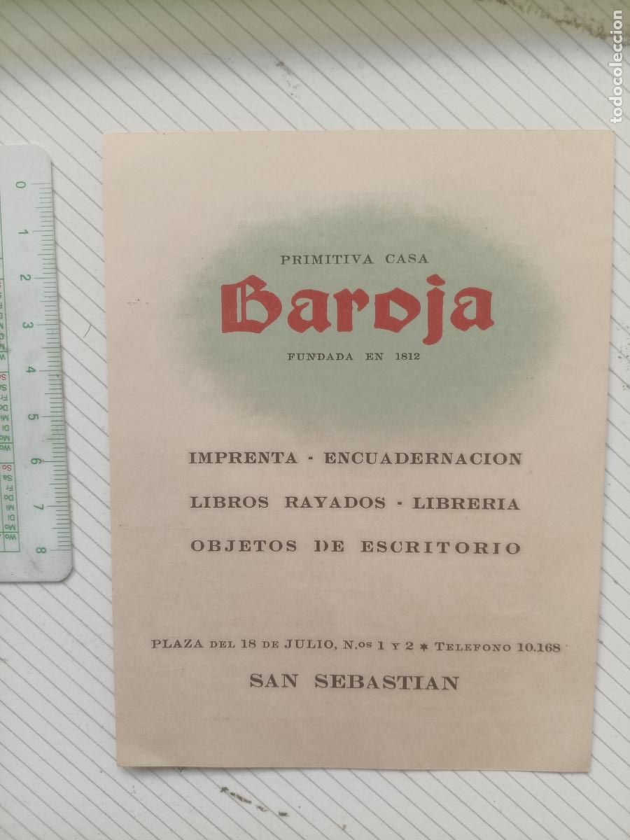 Otros Art&iacute;culos de Coleccionismo en Papel: Imprenta Primitiva Casa Baroja, San Sebasti&aacute;n. Tarjeta modelo para corregir pruebas de imprenta