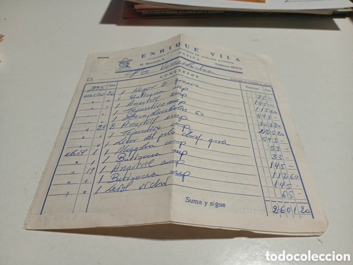 Otros Art&iacute;culos de Coleccionismo en Papel: Facturas Enrique Vila, farmacia y laboratorio de an&aacute;lisis, J&aacute;tiva