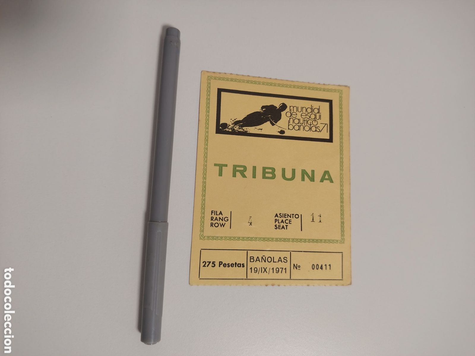 Otros Art&iacute;culos de Coleccionismo en Papel: Entrada tribuna Mundial esqu&iacute; 1971. Banyoles. Catalunya