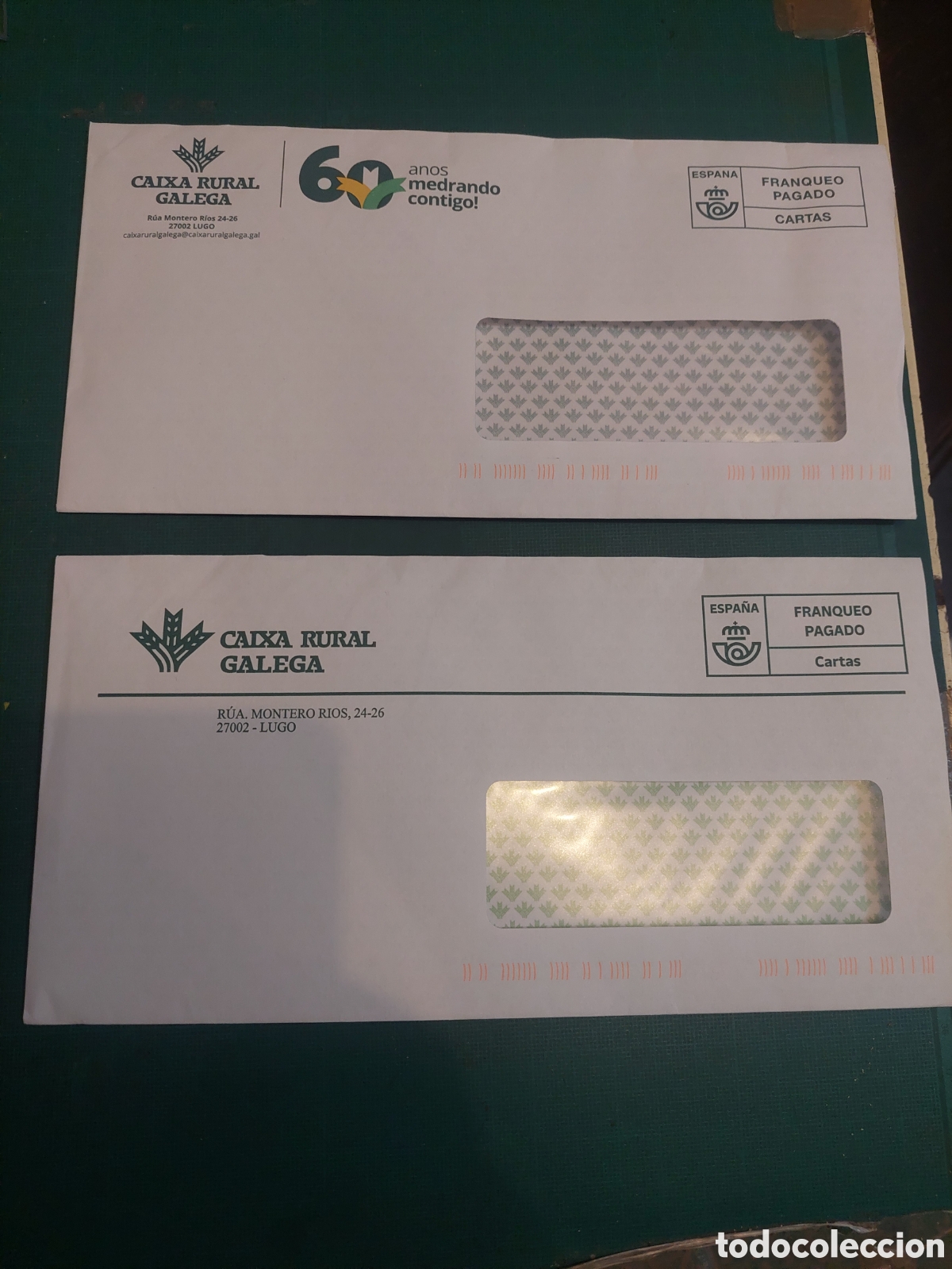 Otros Art&iacute;culos de Coleccionismo en Papel: SOBRES CAJA RURAL GALLEGA PUBLICIDAD 60 A&Ntilde;OS FRANQUEO PAGADO CORREOS
