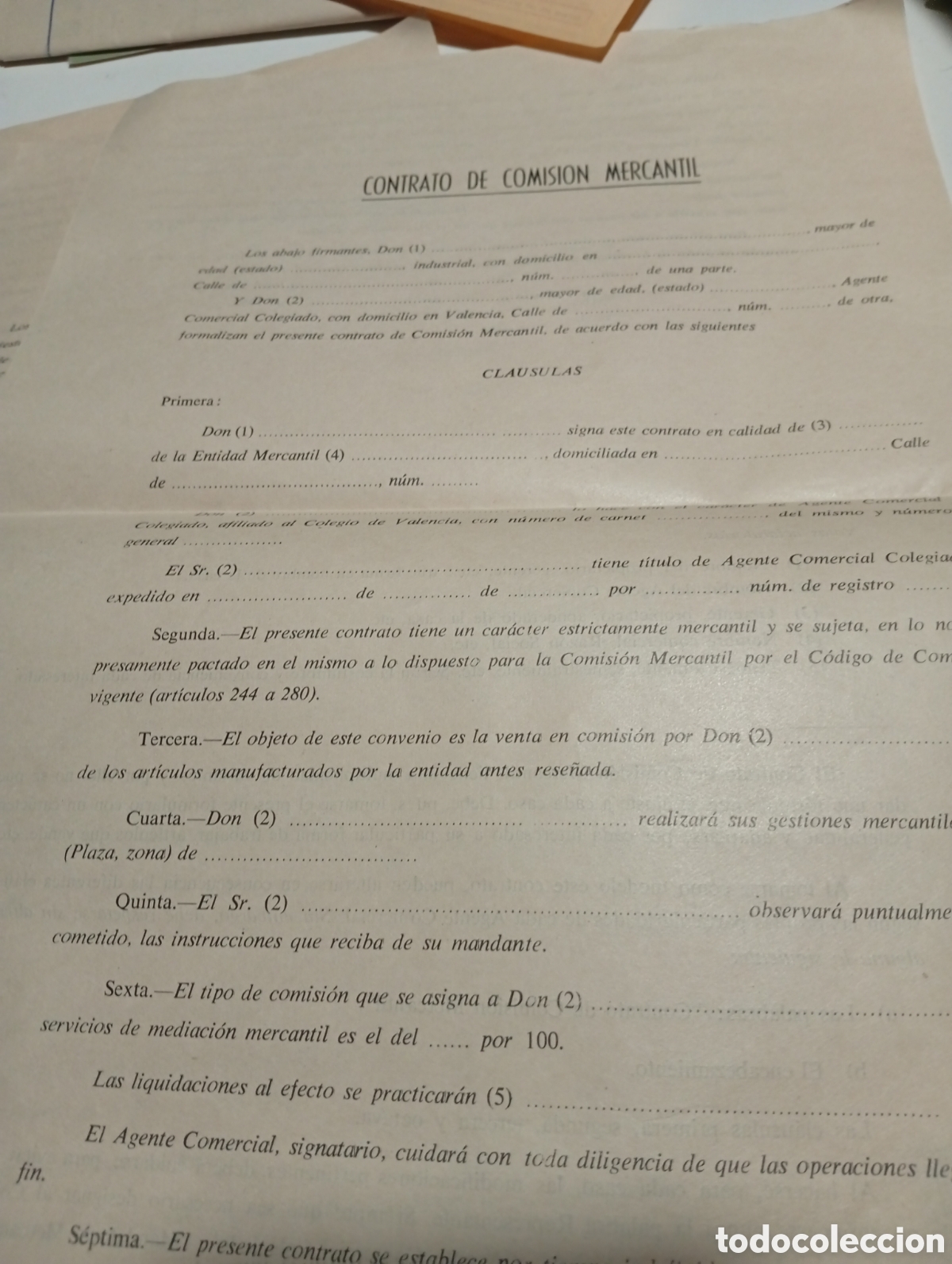 Otros Art&iacute;culos de Coleccionismo en Papel: Hojas contrato de comisi&oacute;n mercantil