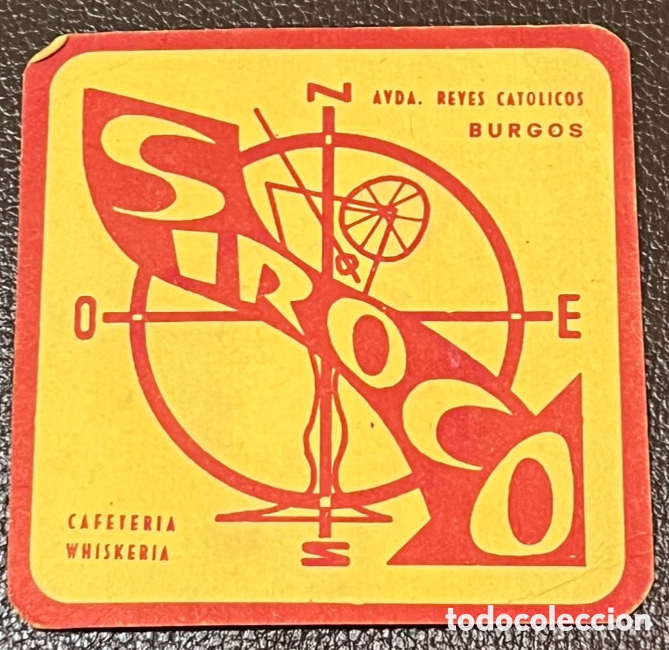 Otros Art&iacute;culos de Coleccionismo en Papel: Posavasos. SIROCO. Cafeteria Whiskeria. Burgos. A&ntilde;os 70.