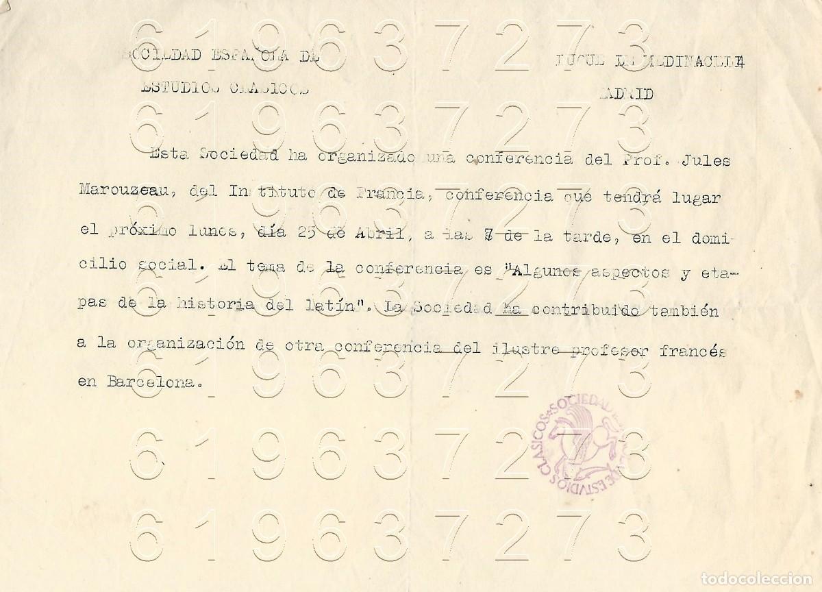 Otros Art&iacute;culos de Coleccionismo en Papel: JULES MAROZEAU SOCIEDAD ESPA&Ntilde;OLA DE ESTUDIOS CLASICOS ARCHIVO VICENTE GARCIA DE DIEGO M11