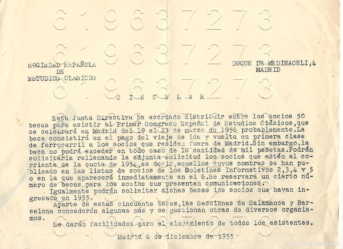 Otros Art&iacute;culos de Coleccionismo en Papel: SOCIEDAD ESPA&Ntilde;OLA DE ESTUDIOS CLASICOS CIRCULAR ARCHIVO VICENTE GARCIA DE DIEGO M11