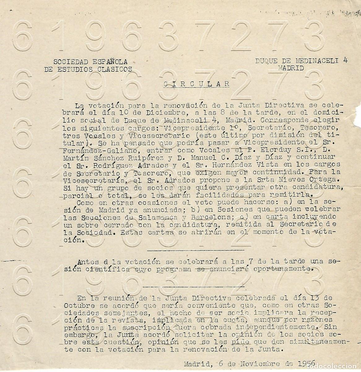 Otros Art&iacute;culos de Coleccionismo en Papel: 1956 SOCIEDAD ESPA&Ntilde;OLA DE ESTUDIOS CLASICOS CIRCULAR ARCHIVO VICENTE GARCIA DE DIEGO M11