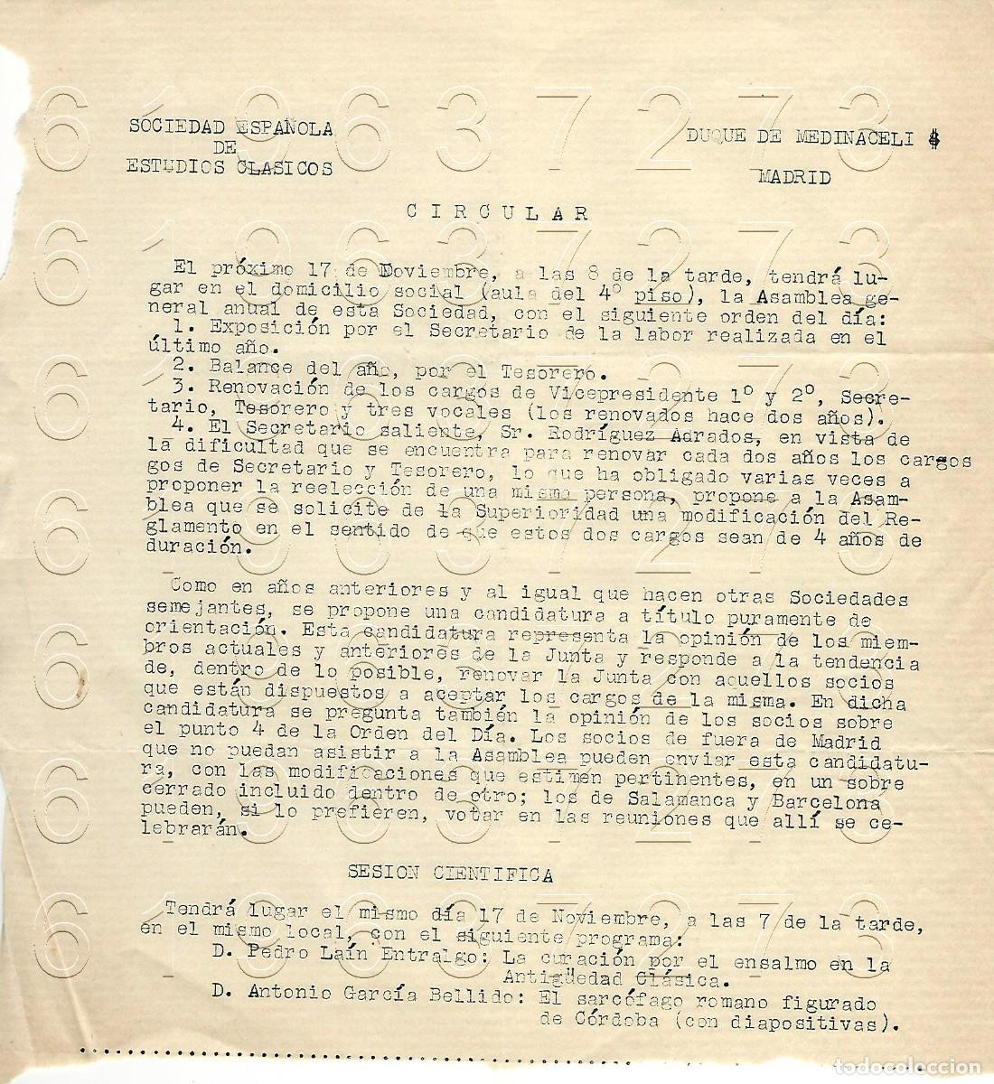 Otros Art&iacute;culos de Coleccionismo en Papel: SOCIEDAD ESPA&Ntilde;OLA DE ESTUDIOS CLASICOS CIRCULAR ARCHIVO VICENTE GARCIA DE DIEGO M11